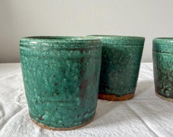 3 Vintage Ceramic Pots, Signed RW Studio Pottery, Green Planters, Pencil Holders, or Mugs