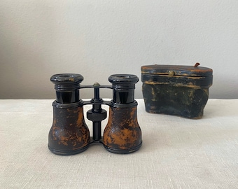 French Opera Glasses, Lemaire Fabt Paris, 1920s Horse Racing Glasses, Black Leather Case