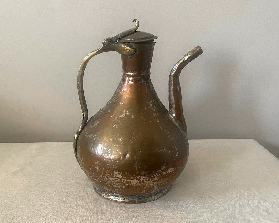Turkish Water Pitcher, Vintage Copper and Brass Aftabeh, Arabian Jug or ...
