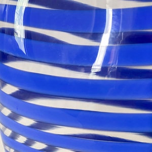 Studio Blown Glass Vase, Vintage Blue Striped Glass Vase image 4