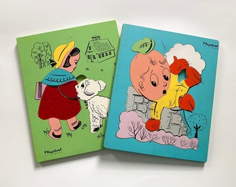 2 Playskool Wooden Puzzles, Vintage 1950s Frame Tray Puzzle, Humpty Dumpty, Little Bo Peep, Nursery Rhymes