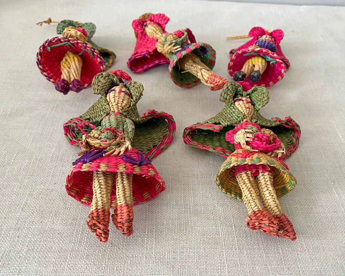 Straw Doll Ornaments Vintage Ecuador Folk Art Woven Straw Etsy