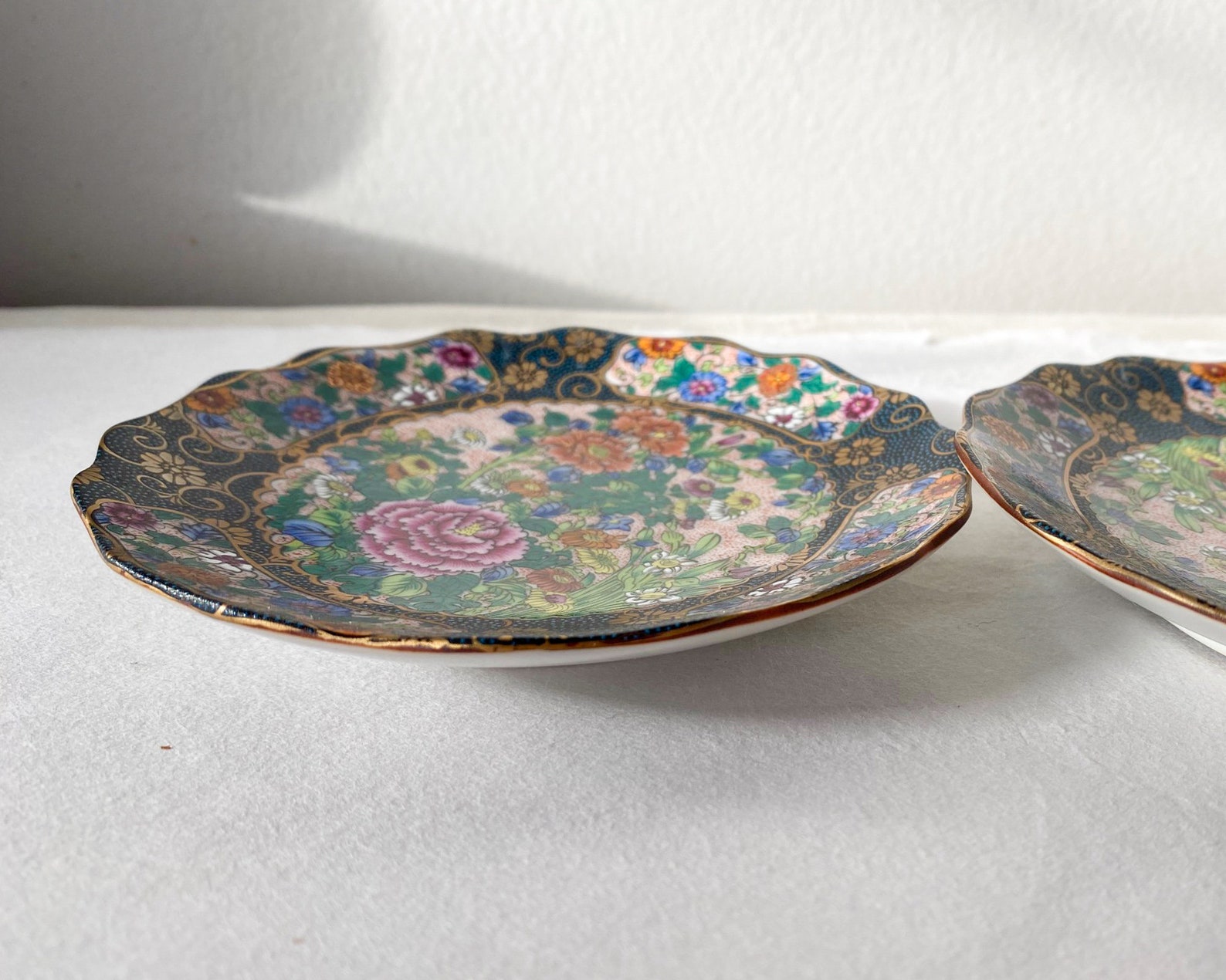 Japanese Kutani Plates Vintage Handpainted Floral Porcelain Etsy