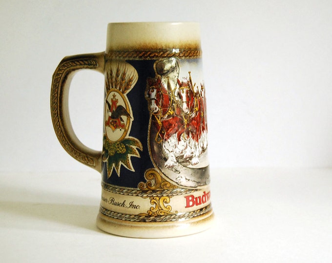 Vintage Budweiser Stein Beer Mug 1986 Clydesdales Horseshoe Anheuser