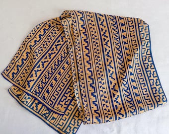 Brazilian Tribal Scarf, Vintage Long Silk Print Scarf by Ana, Kadiweu Tribe Geometric Designs, 58 x 9.5 Inches