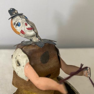 Antique Tin Clown, German Lehman Wind-up Toy, Balky Mule Cart, Early 1900s image 7