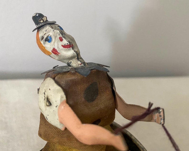 Antique Tin Clown, German Lehman Wind-up Toy, Balky Mule Cart, Early 1900s image 7