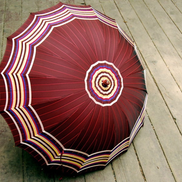 Vintage Umbrella Striped with Plastic Handle