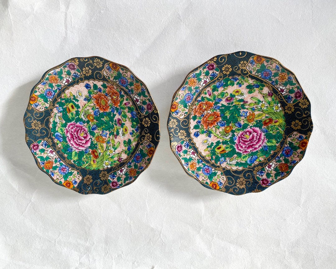 Japanese Kutani Plates Vintage Handpainted Floral Porcelain Etsy