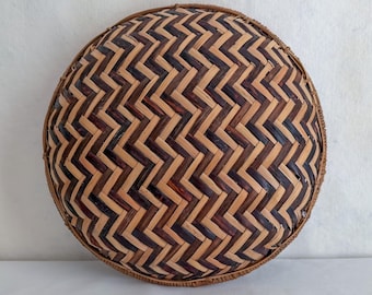 Kenya Winnowing Basket, Vintage Shallow Chevron Woven Basket