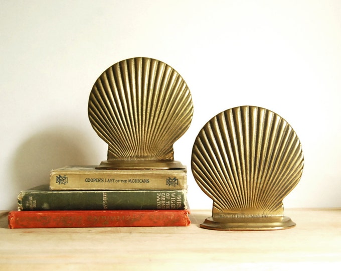 Vintage Bookends Brass Shell Solid Brass Hollywood Regency Etsy