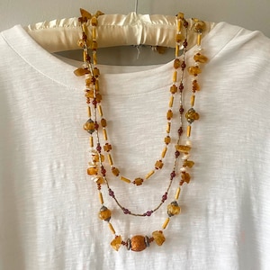 Multistrand Beaded Necklace, Vintage Handmade Necklace with Mixed Stones, Topaz, Carnelian, Glass