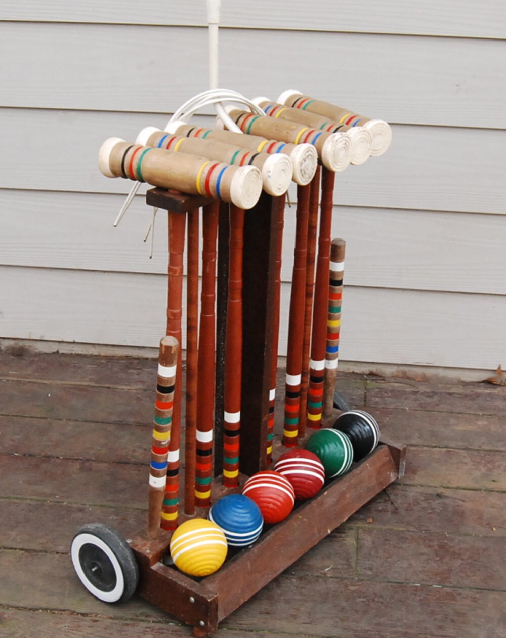 Vintage Wooden Croquet Set with Stand Croquet Balls Mallets Etsy