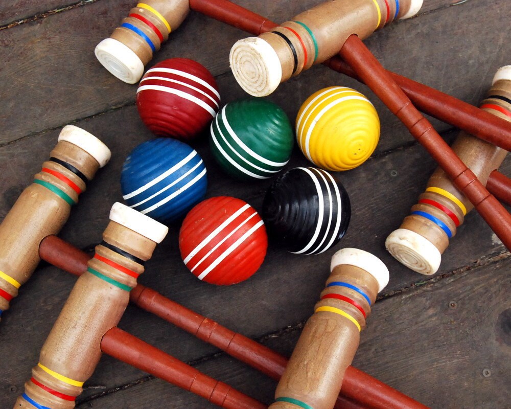 Vintage Wooden Croquet Set with Stand Croquet Balls Mallets Etsy