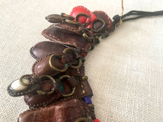 African Leather Necklace, Vintage Tuareg Tribal A… - image 3