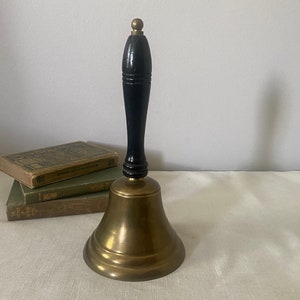 Campana escolar de latón, campana vintage con mango de madera