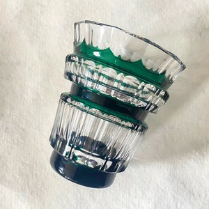 Val Saint-Lambert Crystal Vase, Vintage Art Deco Green and Clear Doubled Glass Vase, Bolero by Charles Graffart image 3