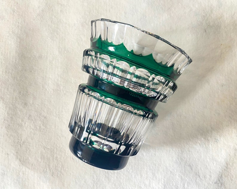 Vase Val Saint-Lambert en cristal, vase vintage Art Déco en verre doublé vert et transparent, Boléro par Charles Graffart image 3