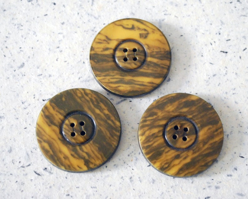9 Celluloid Tight Top Buttons Vintage Brown and Gold Button Lot Sewing or Craft Supplies