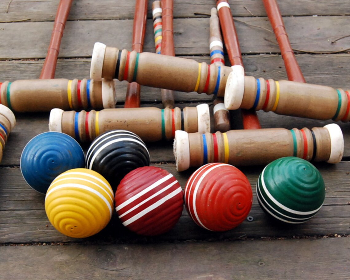 Vintage Wooden Croquet Set with Stand Croquet Balls Mallets Etsy