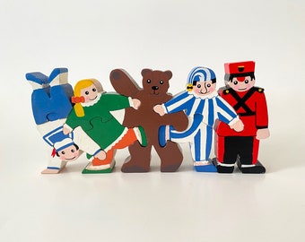 Handpainted Wooden Puzzle, Vintage Dancing Characters Puzzle