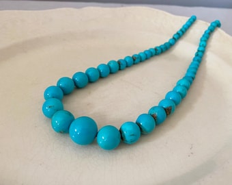 Egyptian Turquoise Beaded Necklace, Vintage Jewelry, Sky Blue 5 - 10 mm Beads, 74.5 g, 22 inches long