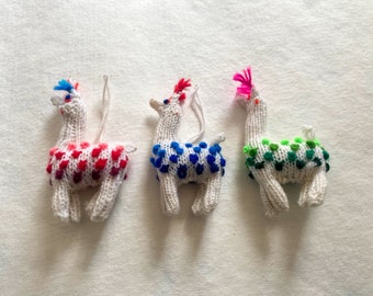 Peru Llama Ornaments, Vintage Knitted Christmas Ornaments, Textile Folk Art