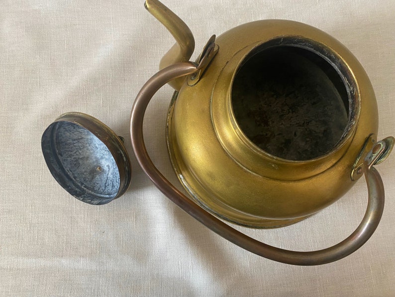 Brass Tea Kettle, Vintage Northern European Primitive Teapot, Shabby Country Kettle image 7