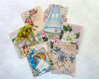1950s Wedding Gift Cards, Vintage Greeting Cards, 7 Used Cards