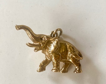 8K Gold Elephant Charm or Pendant, 1990s African Elephant Souvenir