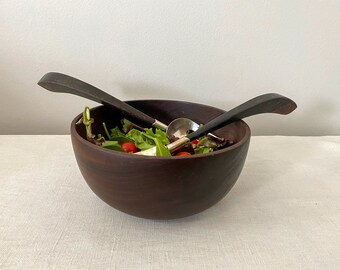 Modern Teak Bowl, Vintage Wooden Salad Bowl, Minimalist Mid Century Modern Serving Bowl