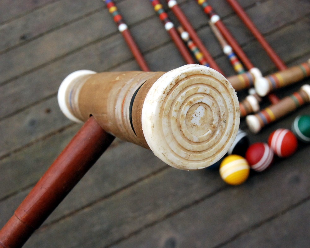 Vintage Wooden Croquet Set with Stand Croquet Balls Mallets Etsy
