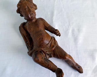 Carved Wooden Cherub, 17th Century French Antique Architectural Salvage Statue, Baroque Angel, Cupid, Putti