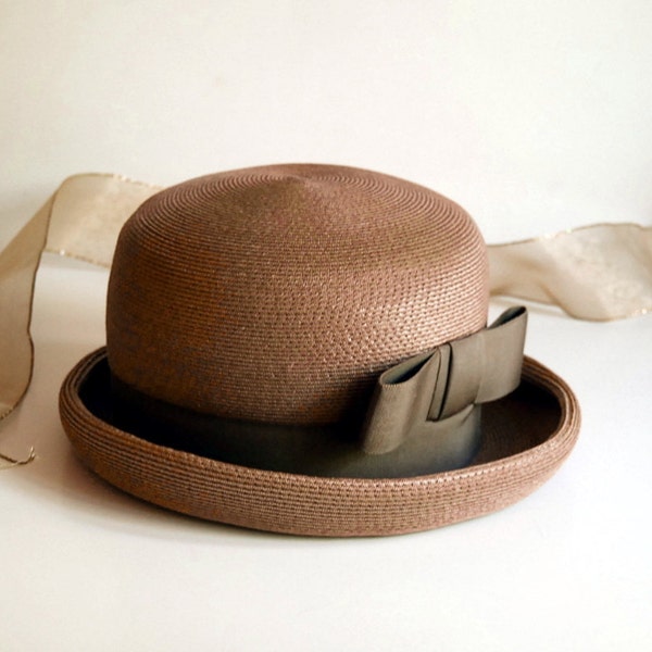 Vintage Hat, Beresford Mod Straw Hat Chocolate Brown Mauve Mid Century / Etsy Black Friday, Etsy Cyber Monday