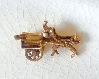 1960s 9K Gold Charm or Pendant, Vintage Irish Pony Cart, Horse Drawn Cart, Irish Jewelry