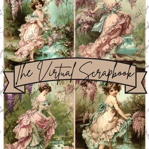 Ladies in Dresses Junk journal Cards, tags, fussy cut digital