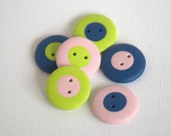 22 mm - 6 pcs. light pink, salad green and ink blue buttons set "Three Colours"