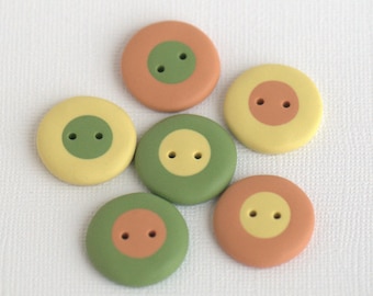 22 mm - 6 pcs. Green, yellow and orange handmade buttons set "Three colours"