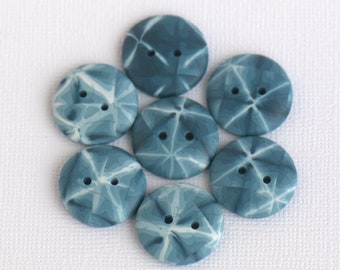 19 mm - 7 pcs. Blue handmade patterned sewing buttons