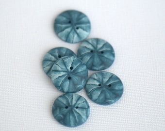 20 mm - 6 pcs. Blue patterned handmade buttons set "Indigo dye"
