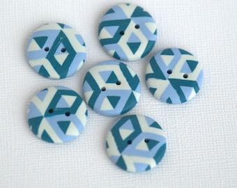 20 mm - 6 pcs. Blue buttons set with geometric pattern