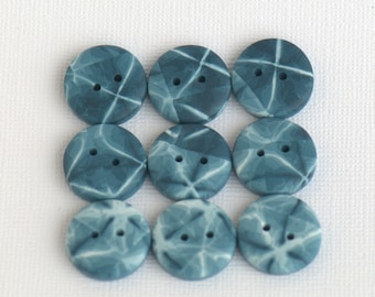 18 mm - 9 pcs. Blue handmade patterned sewing buttons