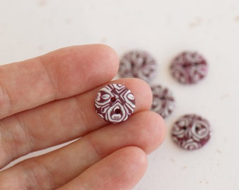 13 mm - 8 pcs. mahogany color patterned handmade Buttons Set "Plum Pie"