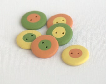 23 mm - 6 pcs. Green, yellow and orange handmade buttons set "Three colours"