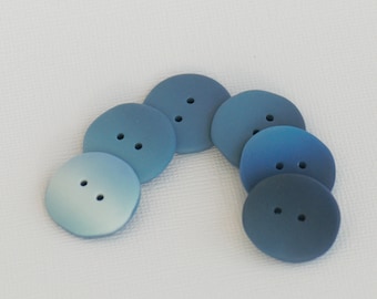 20 mm - 6 pcs. round handmade buttons set in gradient blue