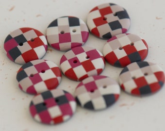 17 mm - 9 pcs. checkered pattern handmade Buttons Set "Harlequin"