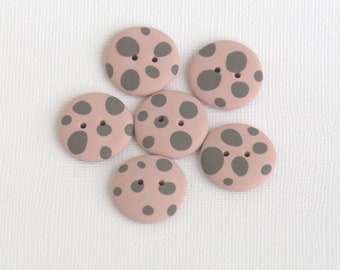 20 mm - 6 pcs. Powder pink handmade buttons with gray dots