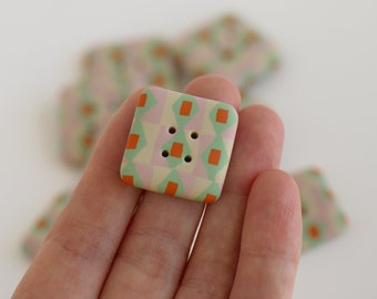 25 mm - 9 pcs. Square buttons with pattern "Vintage toy"