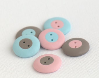 22 mm - 6 pcs. Pink, teal and grey handmade buttons set "Three colours"
