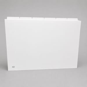 May include: A white file folder featuring six top tabs for organization. The front surface is plain and solid white, with the small black text SMEAD printed in a rectangular box in the bottom left corner. The folder is constructed from paper.